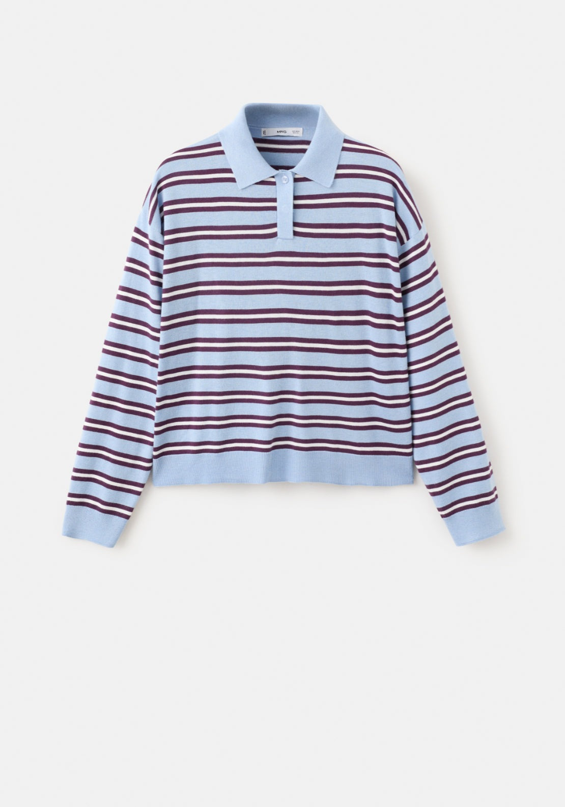 Striped Polo Neck Sweater - Light Blue