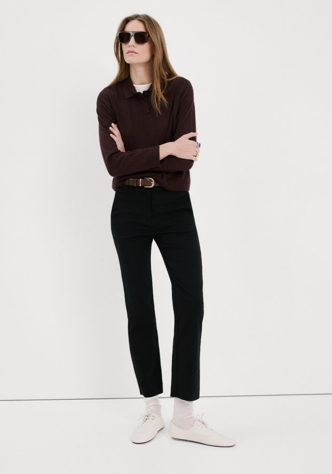 Knitted Polo Neck Sweater - Burgundy