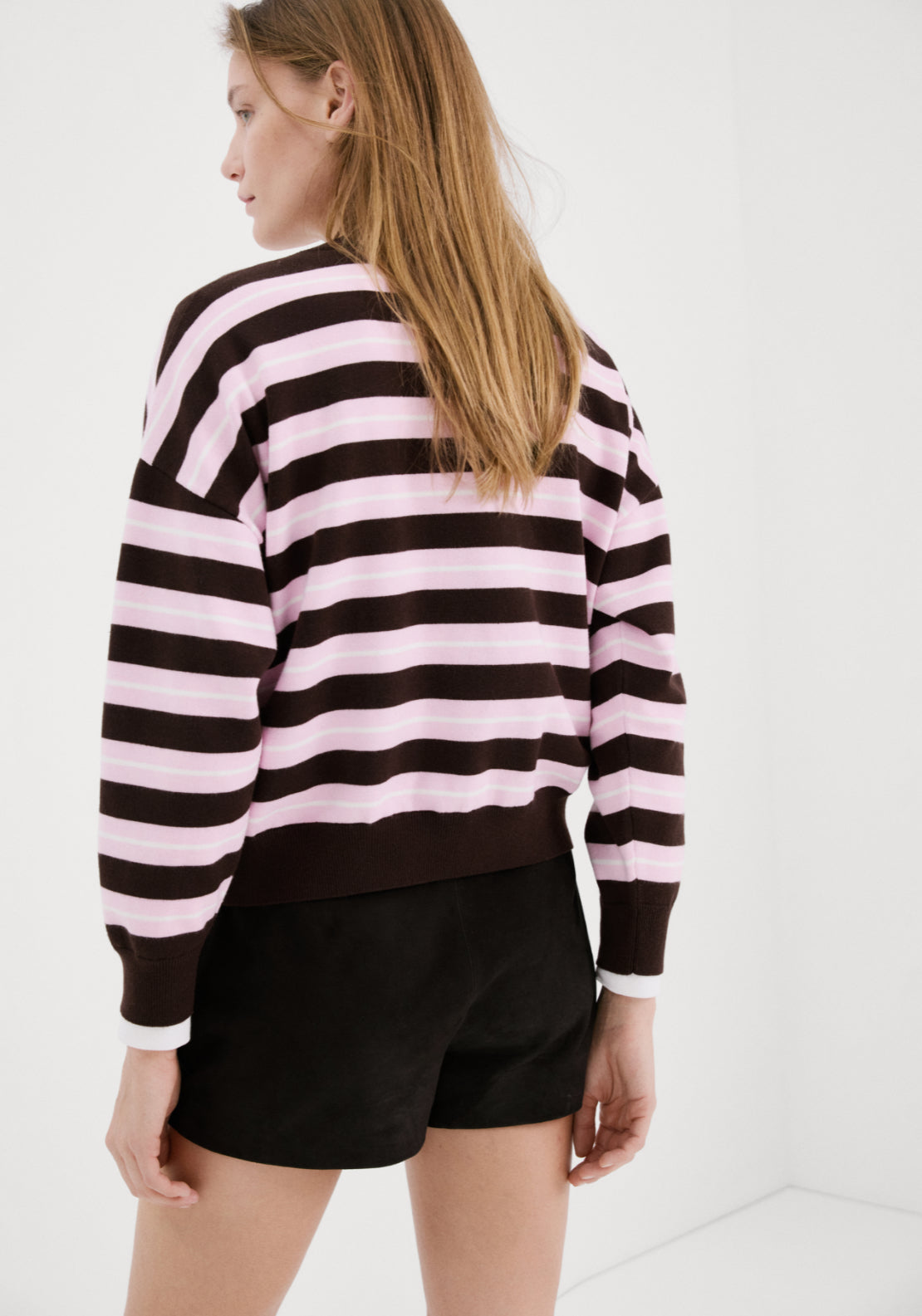 Striped Knit Sweater - Brown