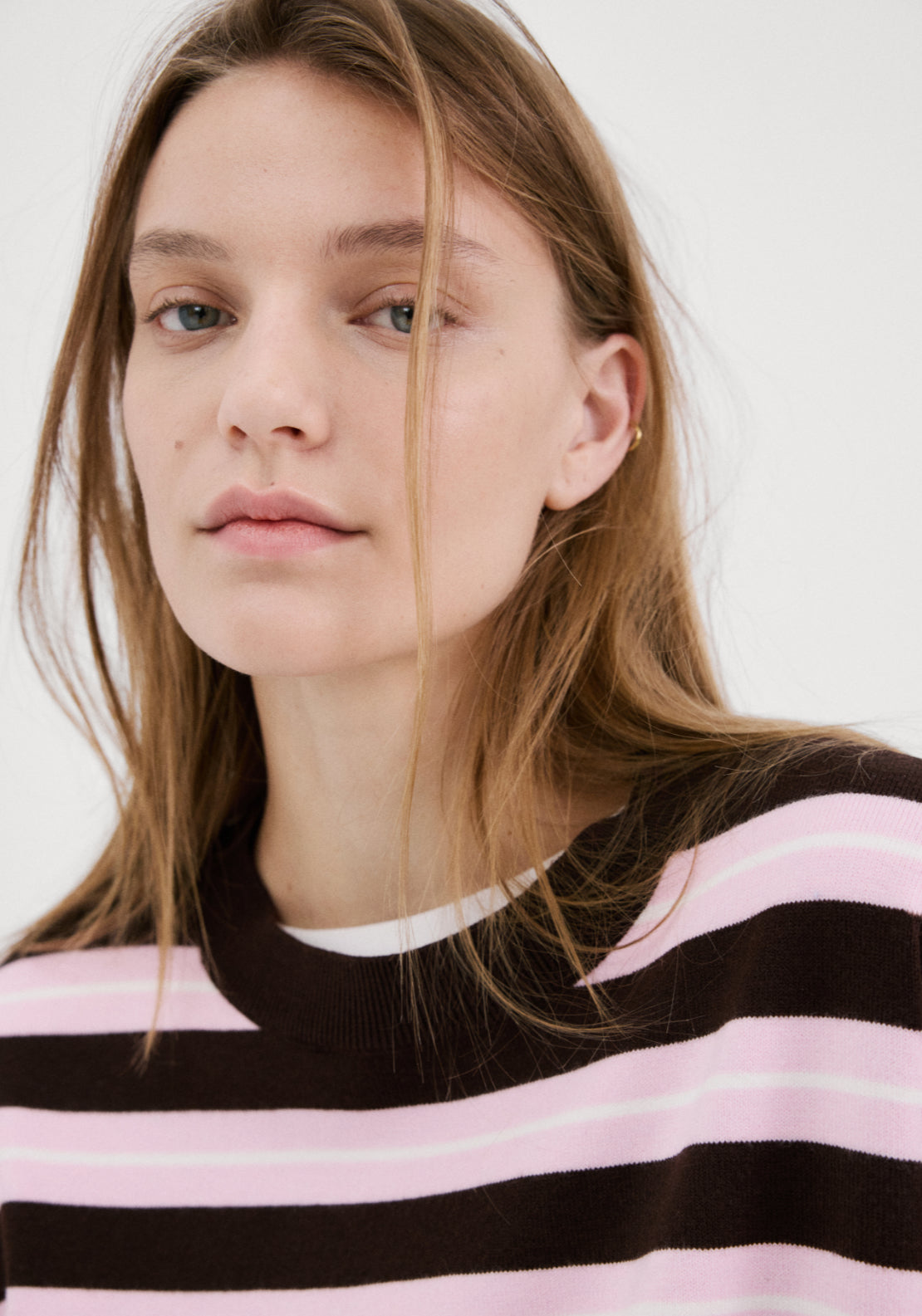 Striped Knit Sweater - Brown