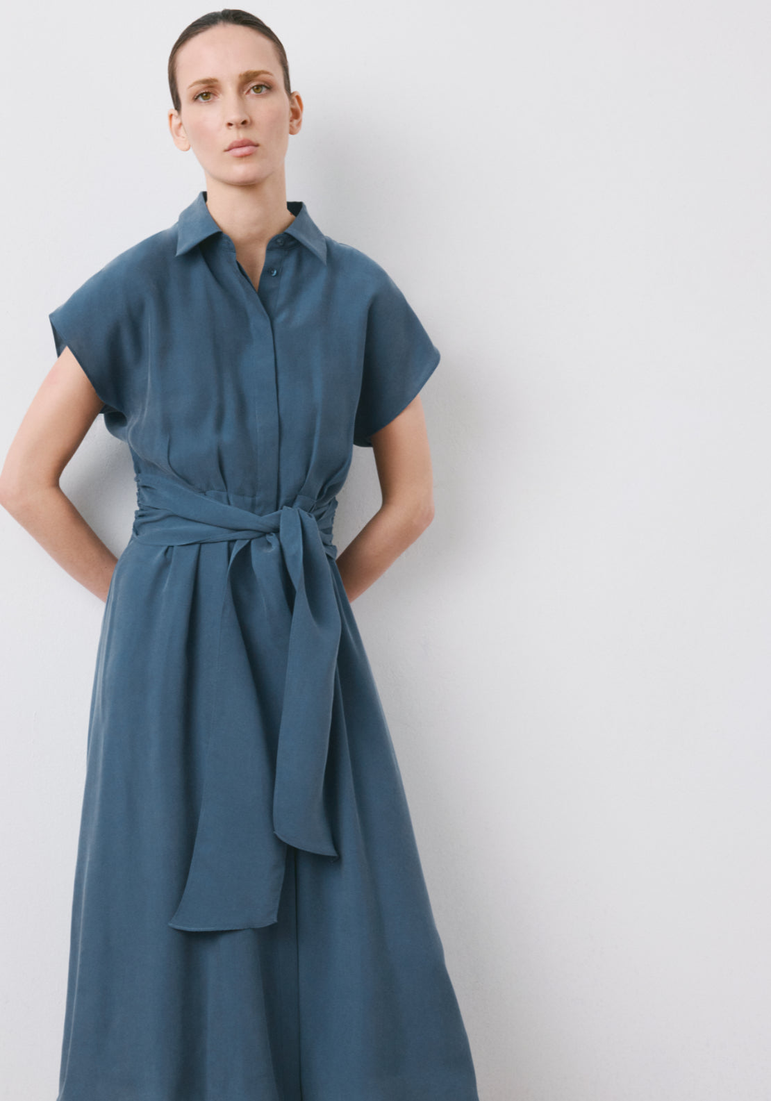 Belted Shirt Dress - Blue