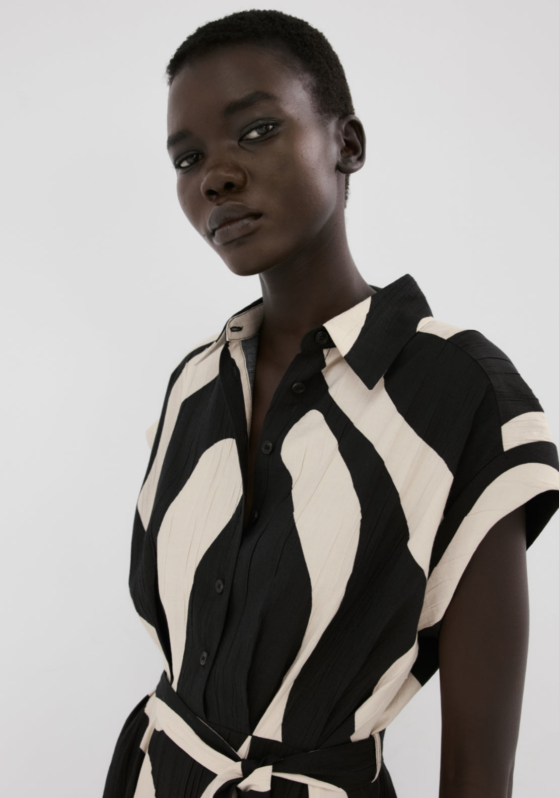 Long Printed Shirt Dress - Black