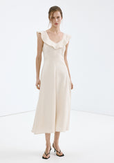 Ruffled Linen Dress - Brown