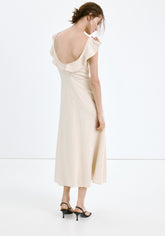 Ruffled Linen Dress - Brown