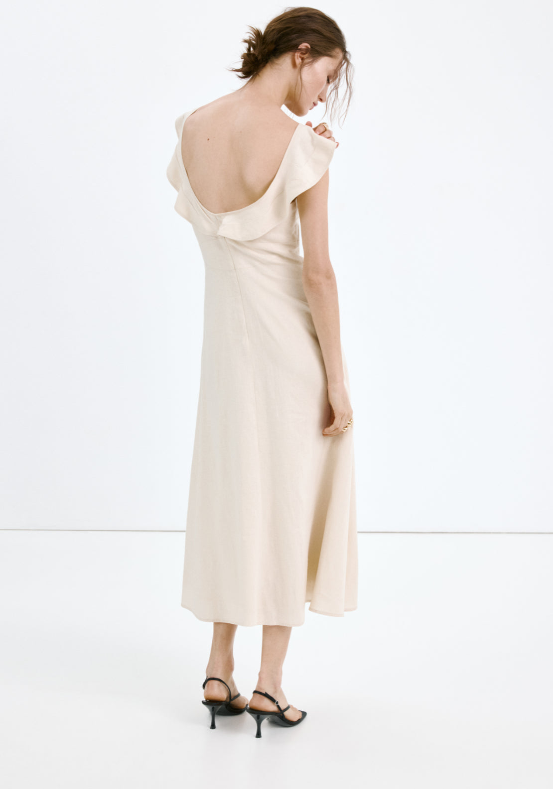Ruffled Linen Dress - Brown