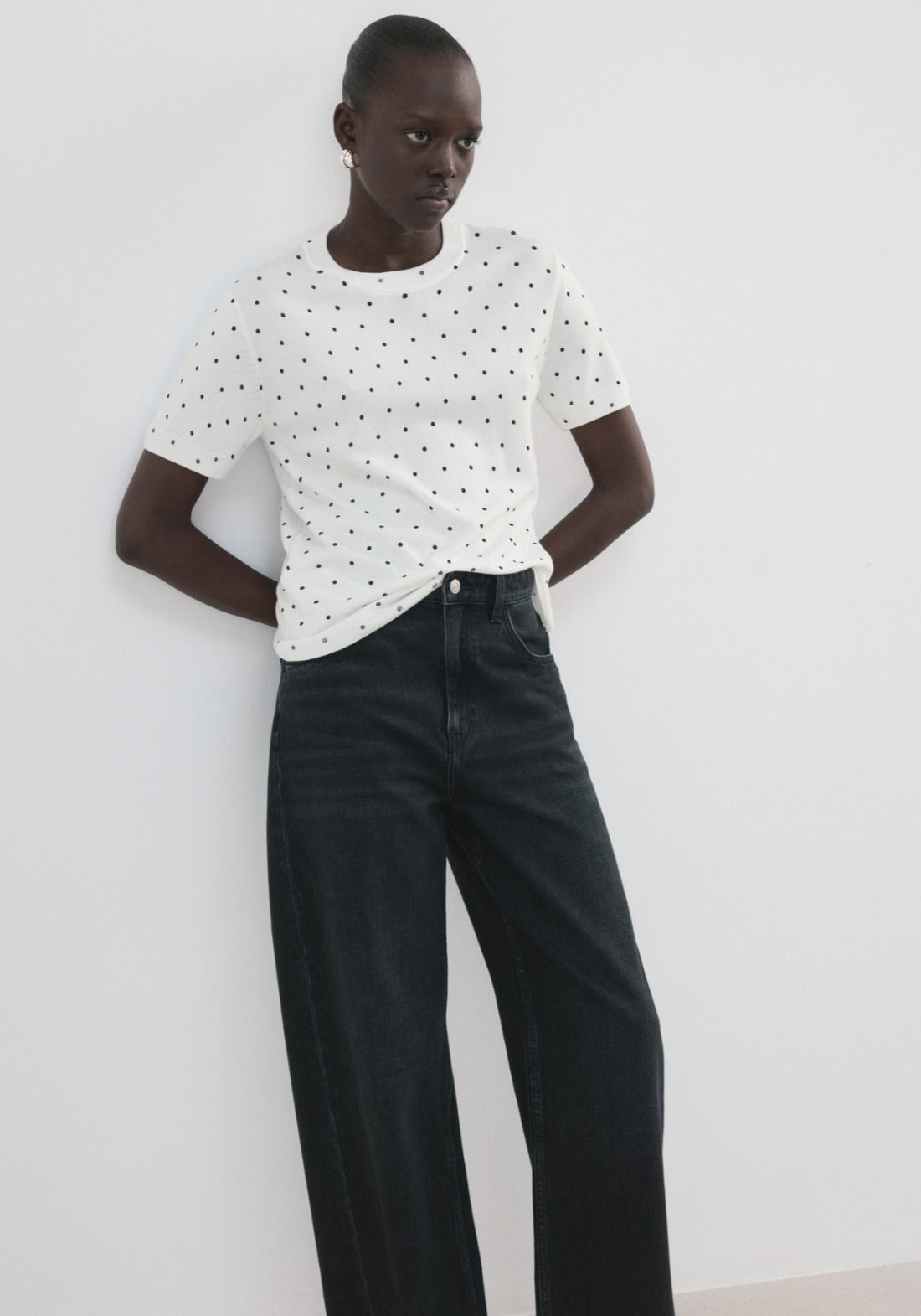 Polka Dot Knitted Sweater - White