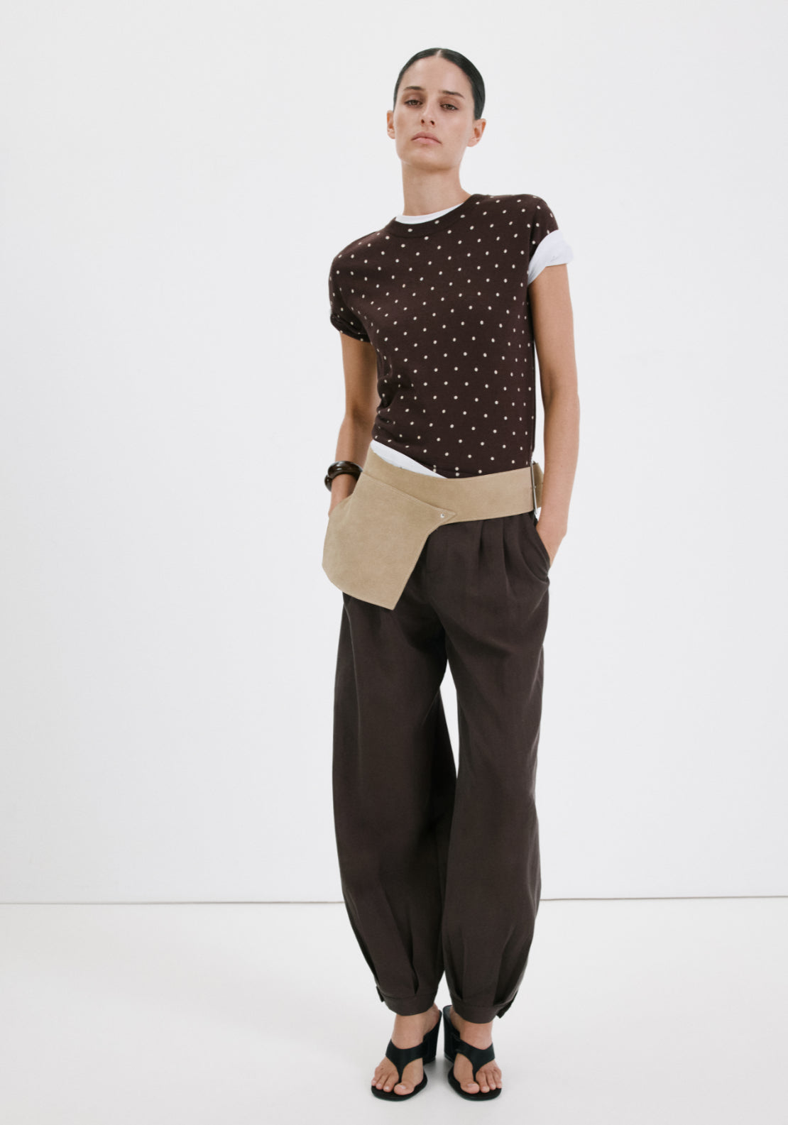 Polka Dot Knitted Sweater - Brown
