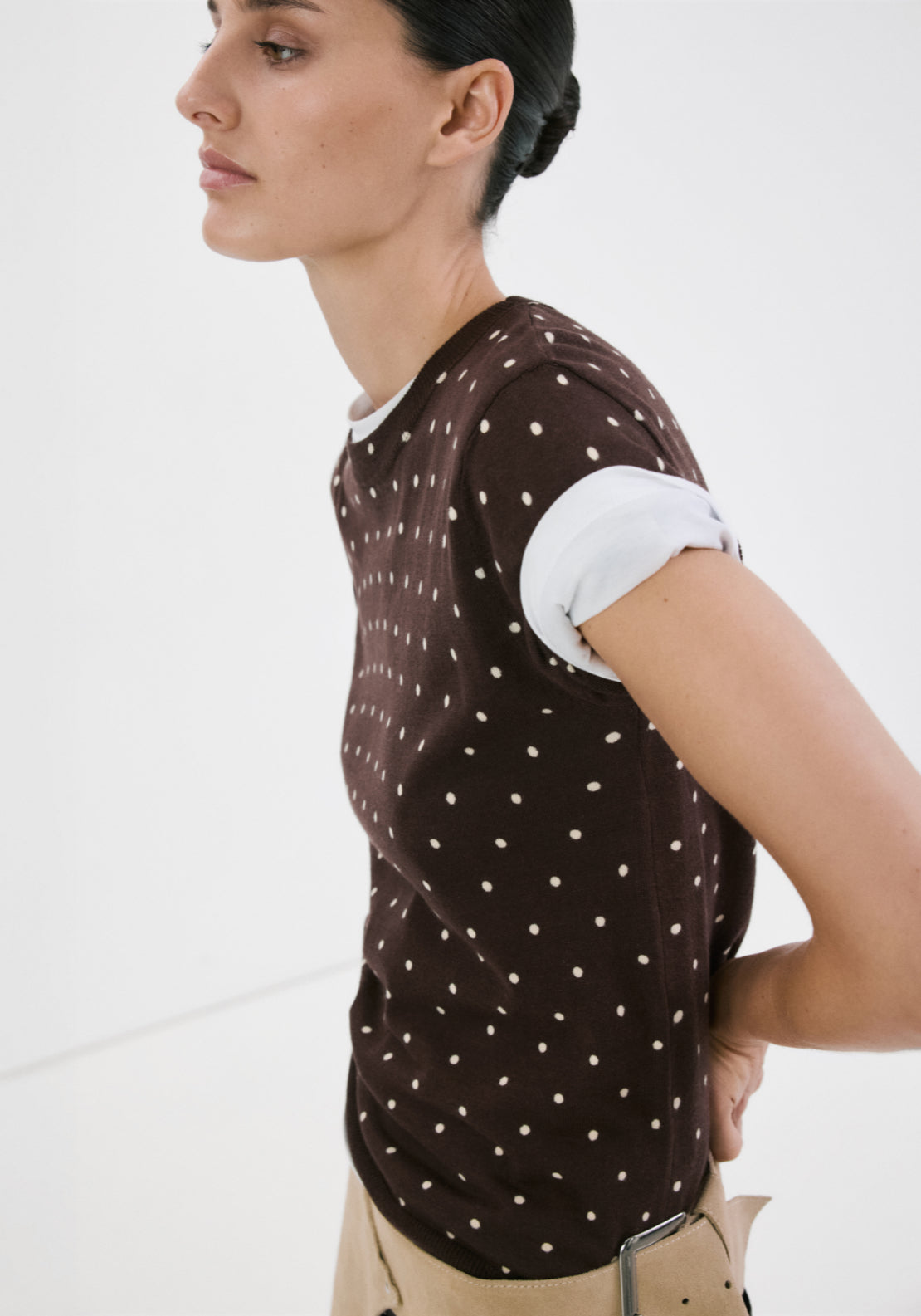 Polka Dot Knitted Sweater - Brown