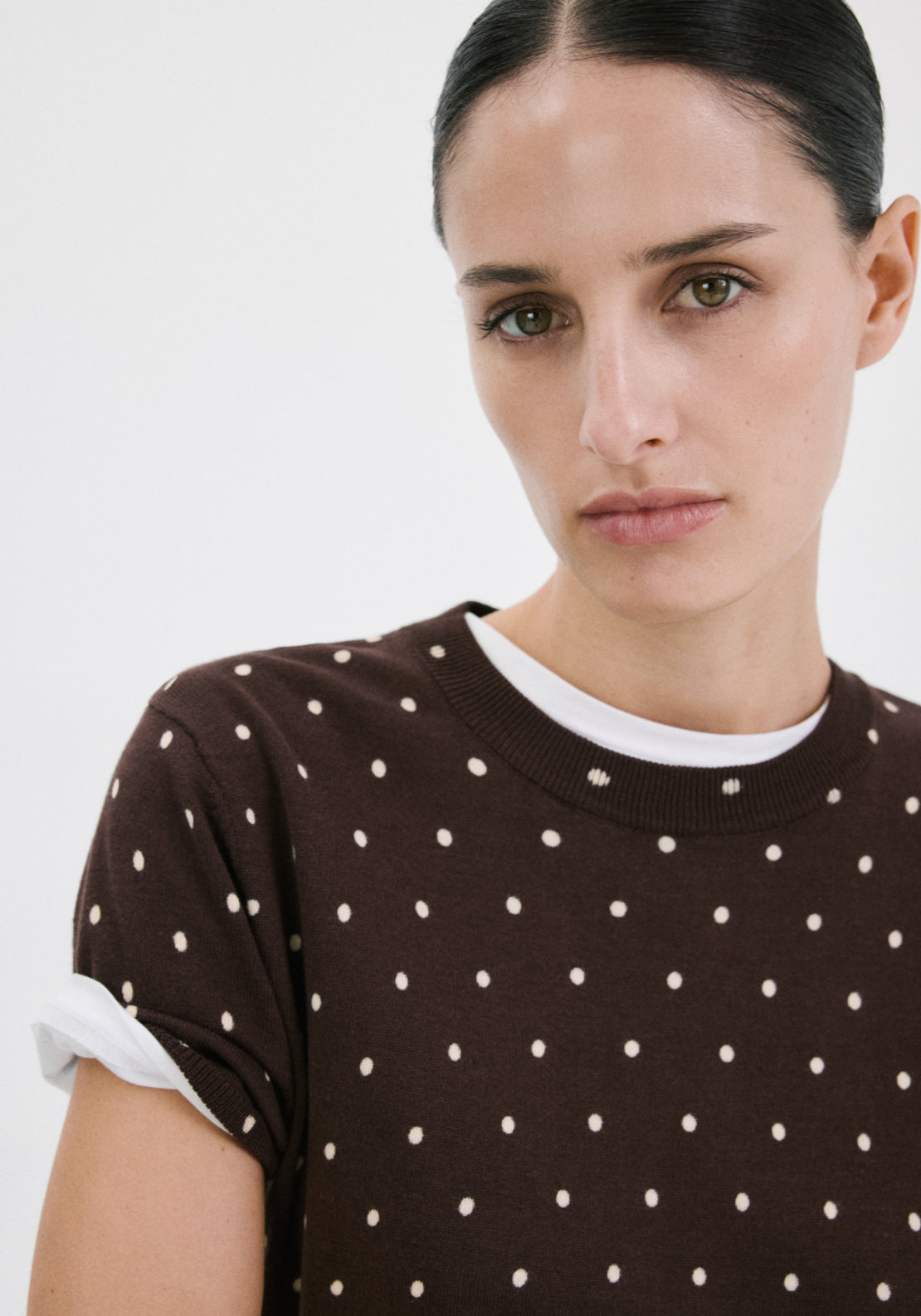 Polka Dot Knitted Sweater - Brown