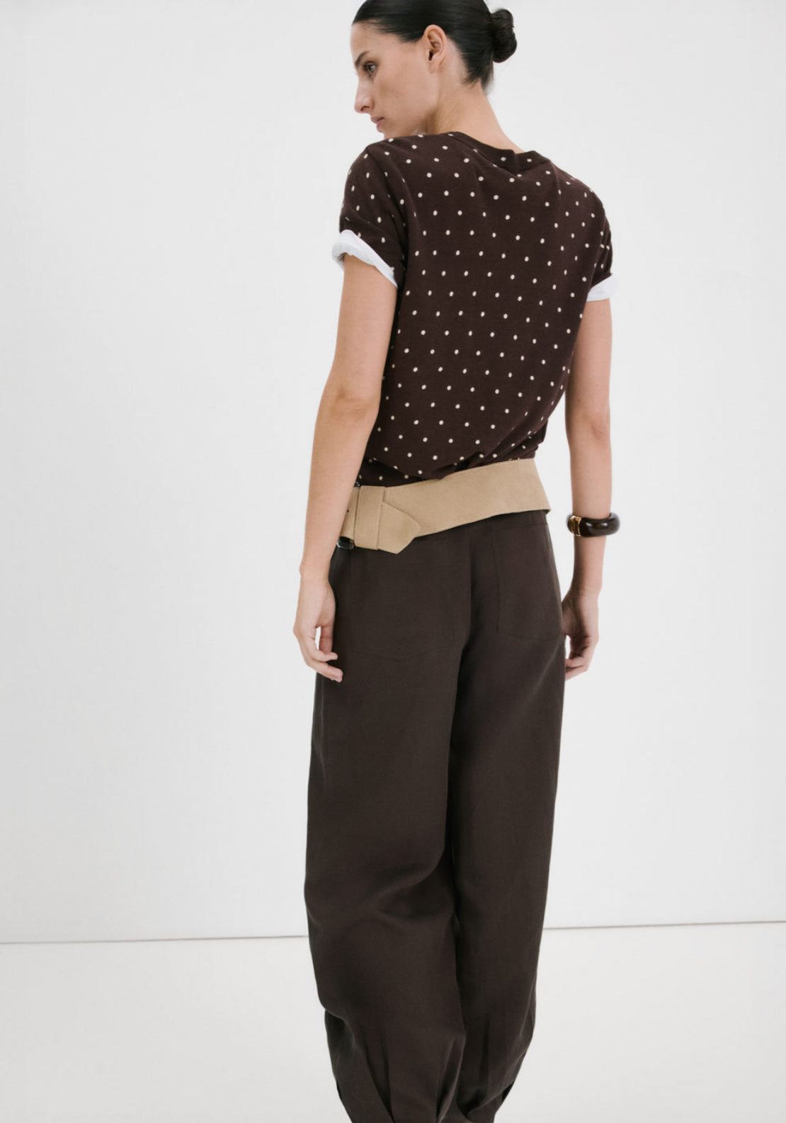 Polka Dot Knitted Sweater - Brown