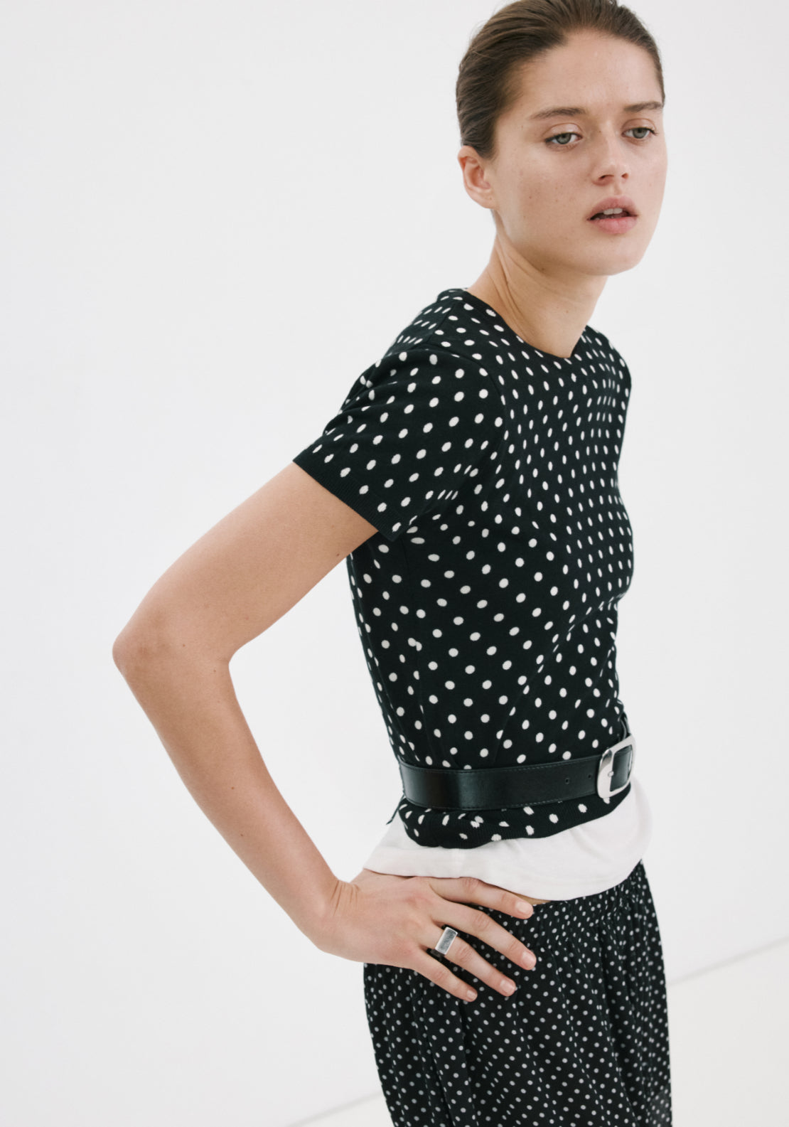 Polka Dot Knitted Sweater - Black