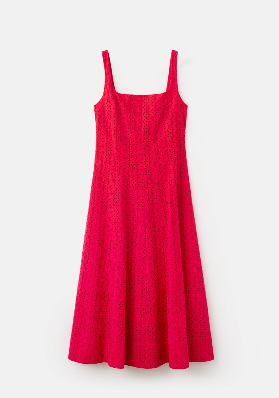Embroidered Cutwork A-Line Dress - Red