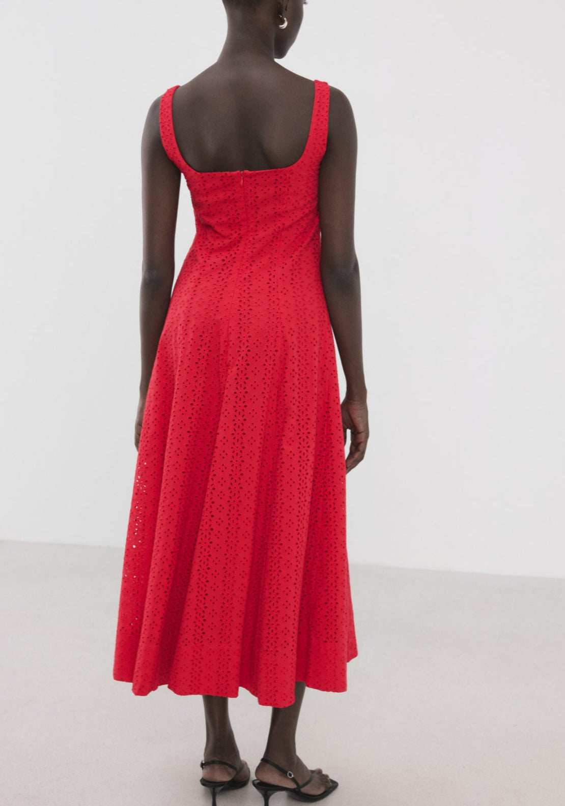 Embroidered Cutwork A-Line Dress - Red