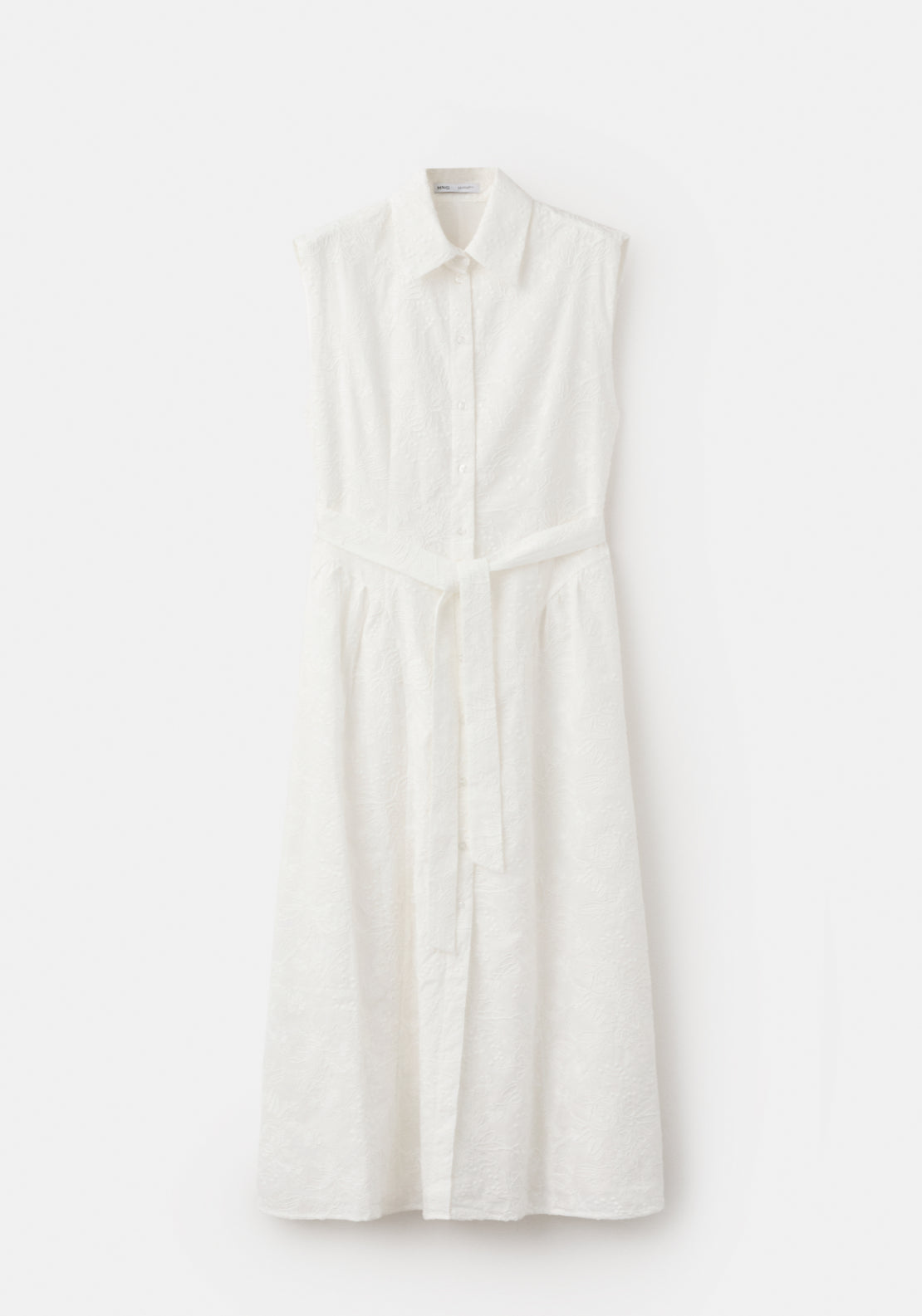 Embroidered Belt Dress - White