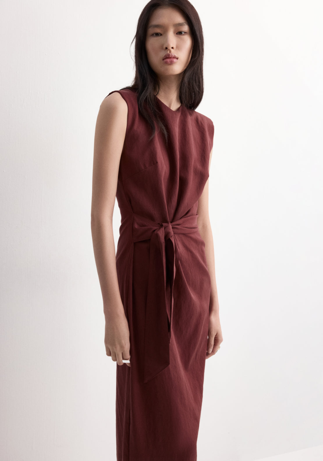 Lyocell Dress With Knot Detail - Burgundy