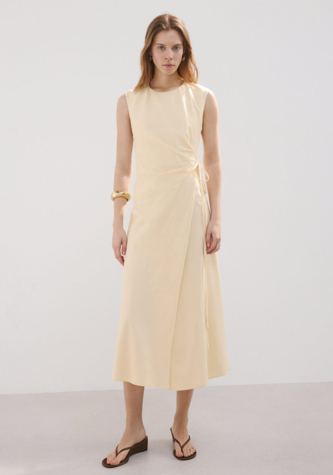 Wrap Midi-Dress With Knot - Yellow