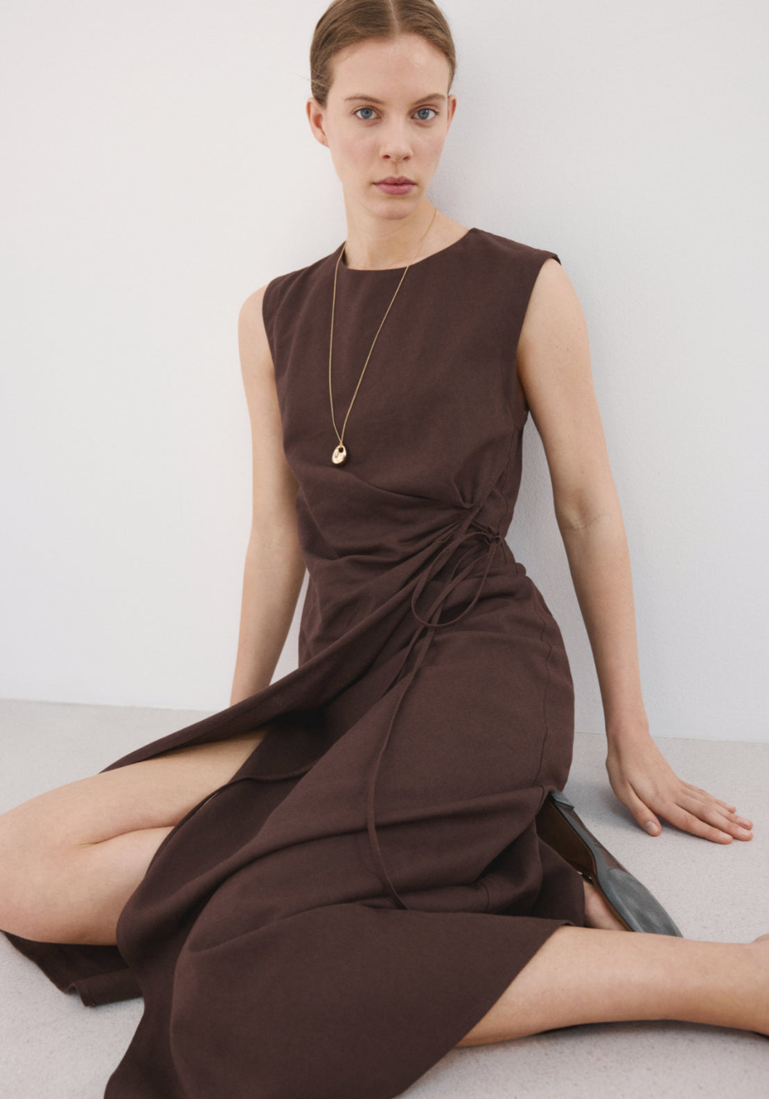 Mango Wrap Midi-Dress With Knot - Brown 5 Shaws Department Stores