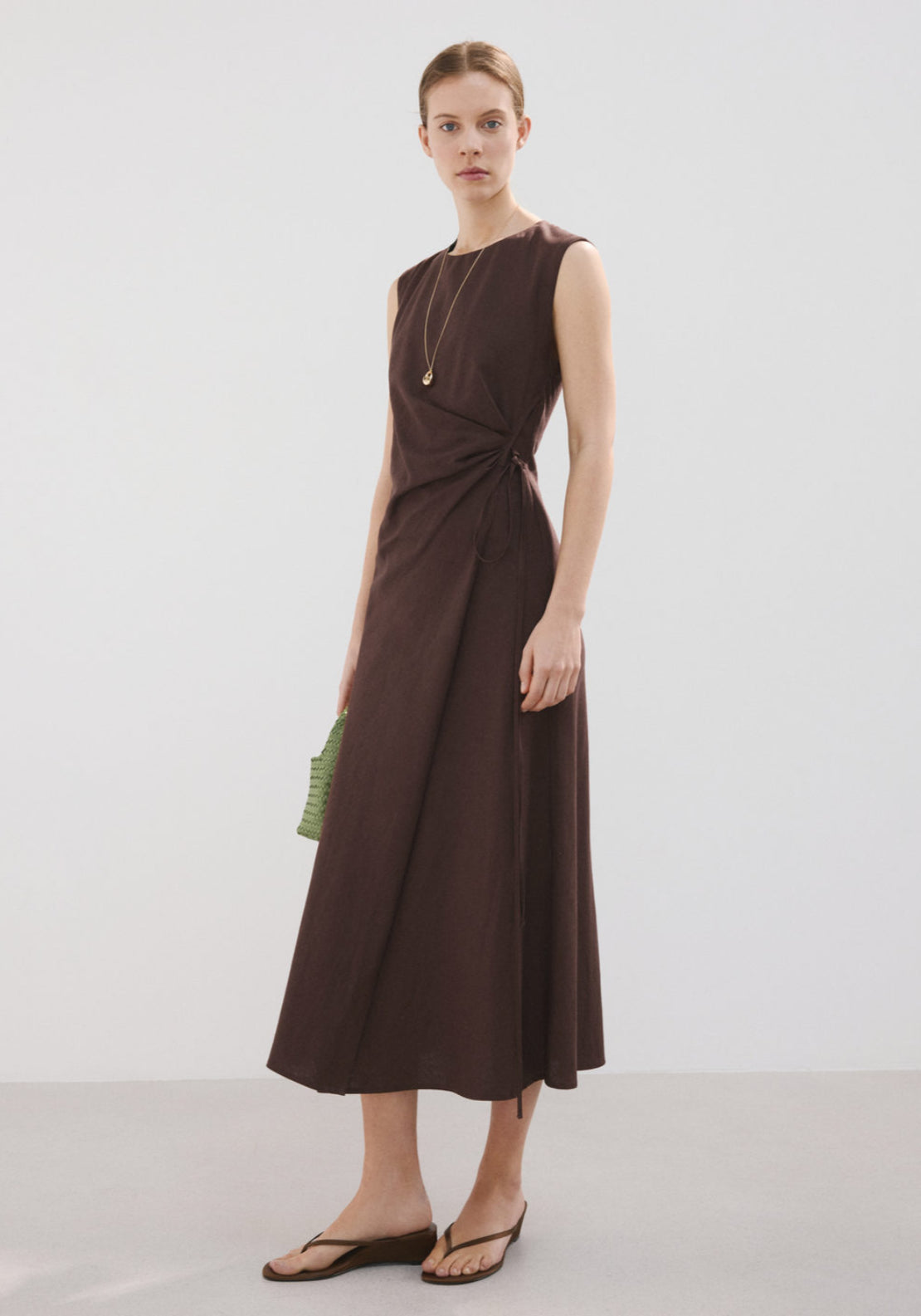 Mango Wrap Midi-Dress With Knot - Brown 3 Shaws Department Stores