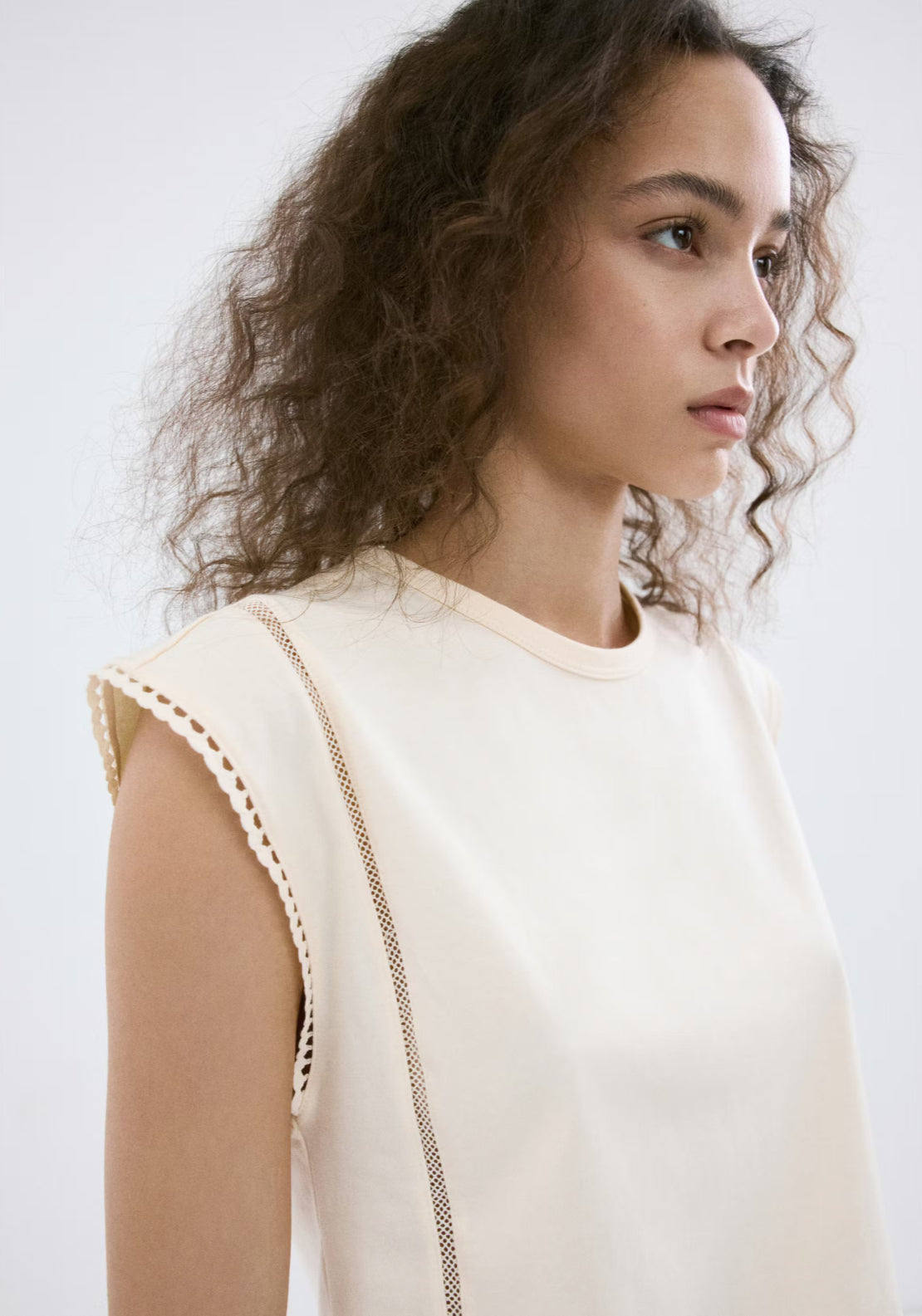 Mango 100% Cotton Marea Embroidered Cutwork Cotton T-Shirt - Cream 3 Shaws Department Stores