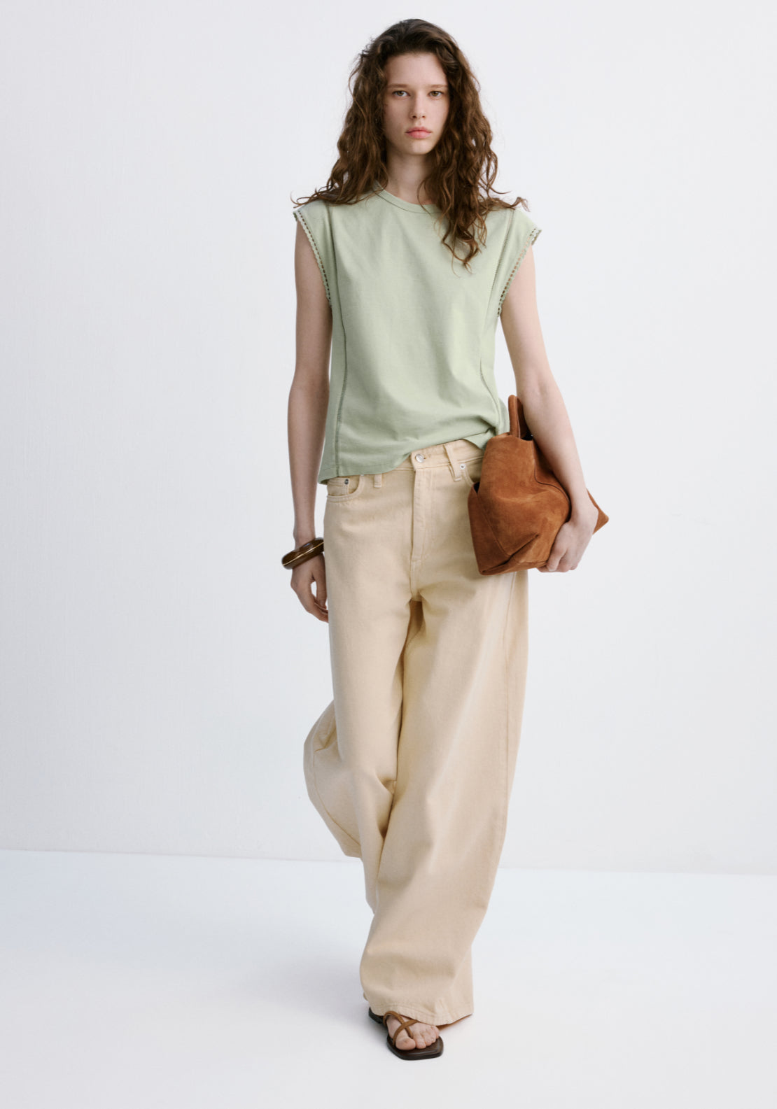 Embroidered Cutwork Cotton T-Shirt - Green