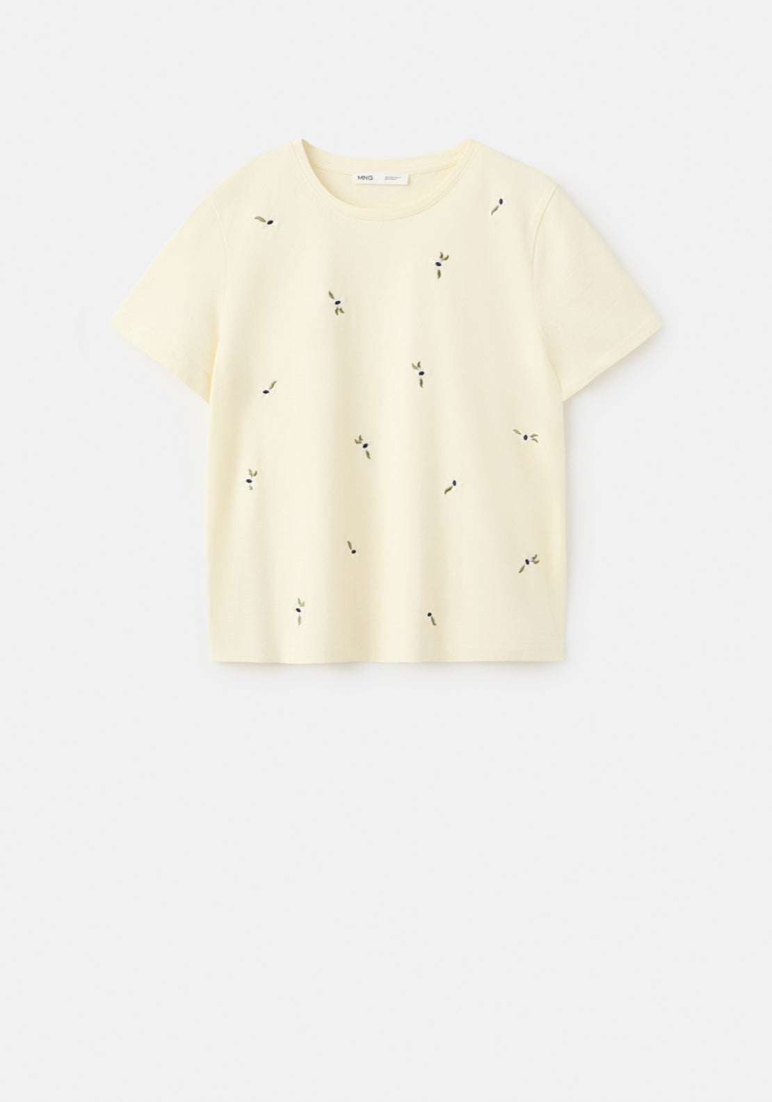 Floral Embroidered Cotton T-Shirt - Yellow