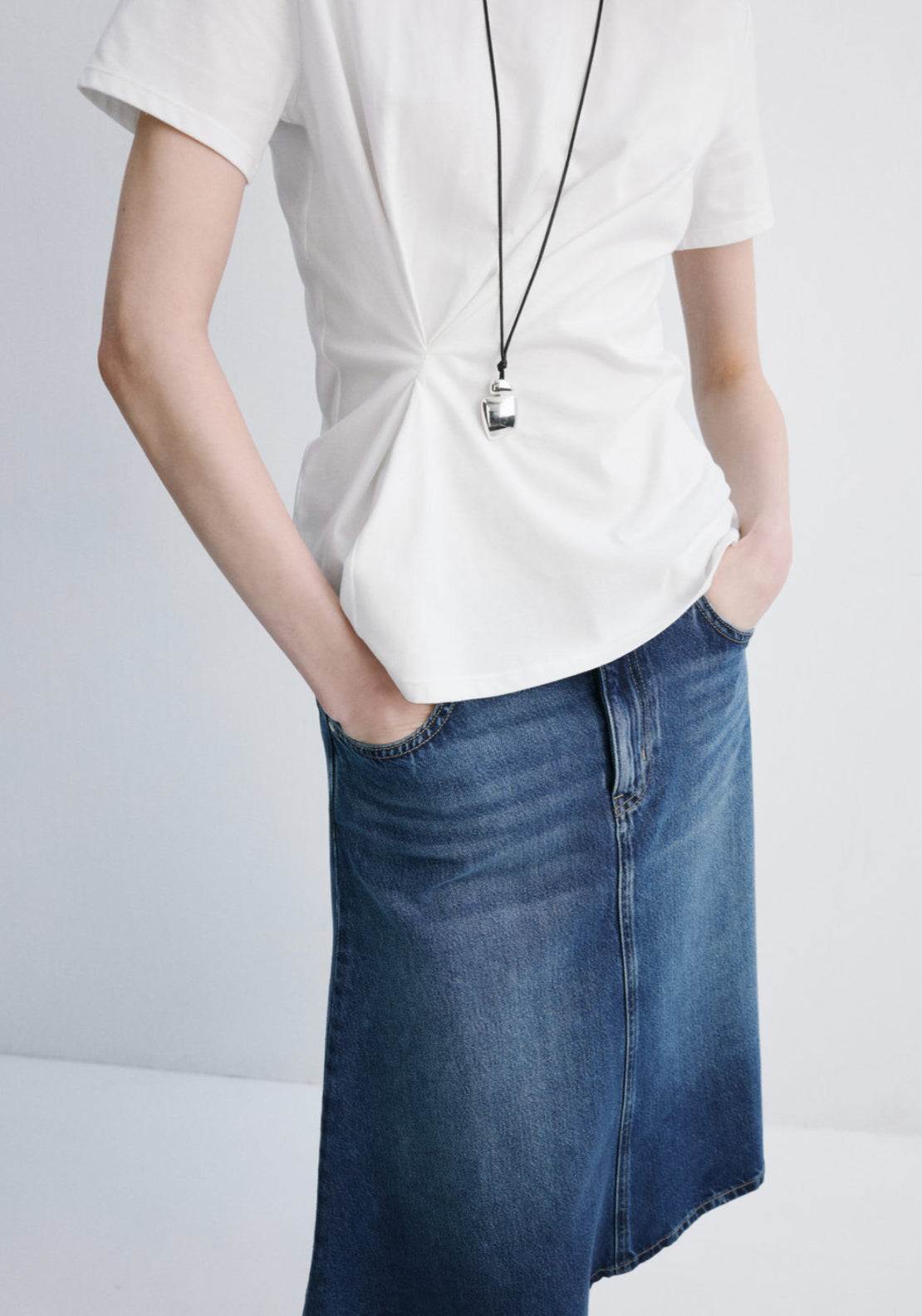 Mango 100% Cotton Kiwix T-Shirt With Pucker Detail - White 3 Shaws Department Stores