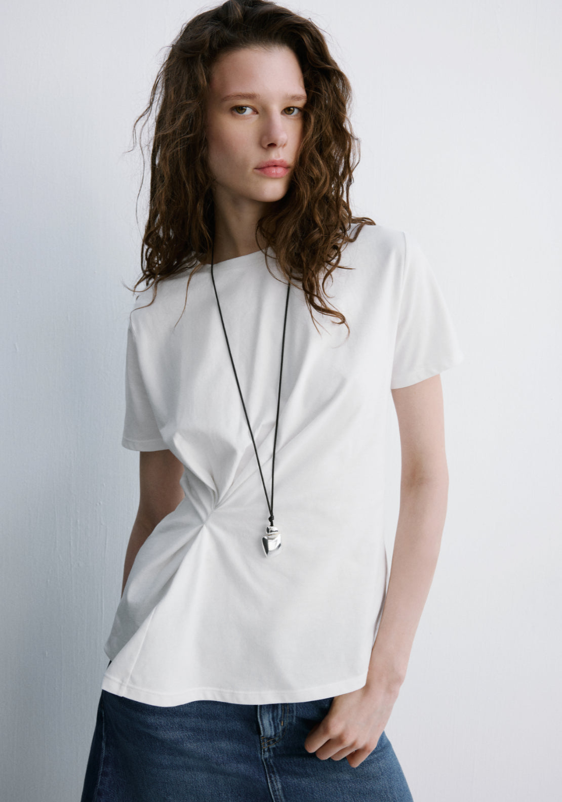 Mango 100% Cotton Kiwix T-Shirt With Pucker Detail - White 1 Shaws Department Stores