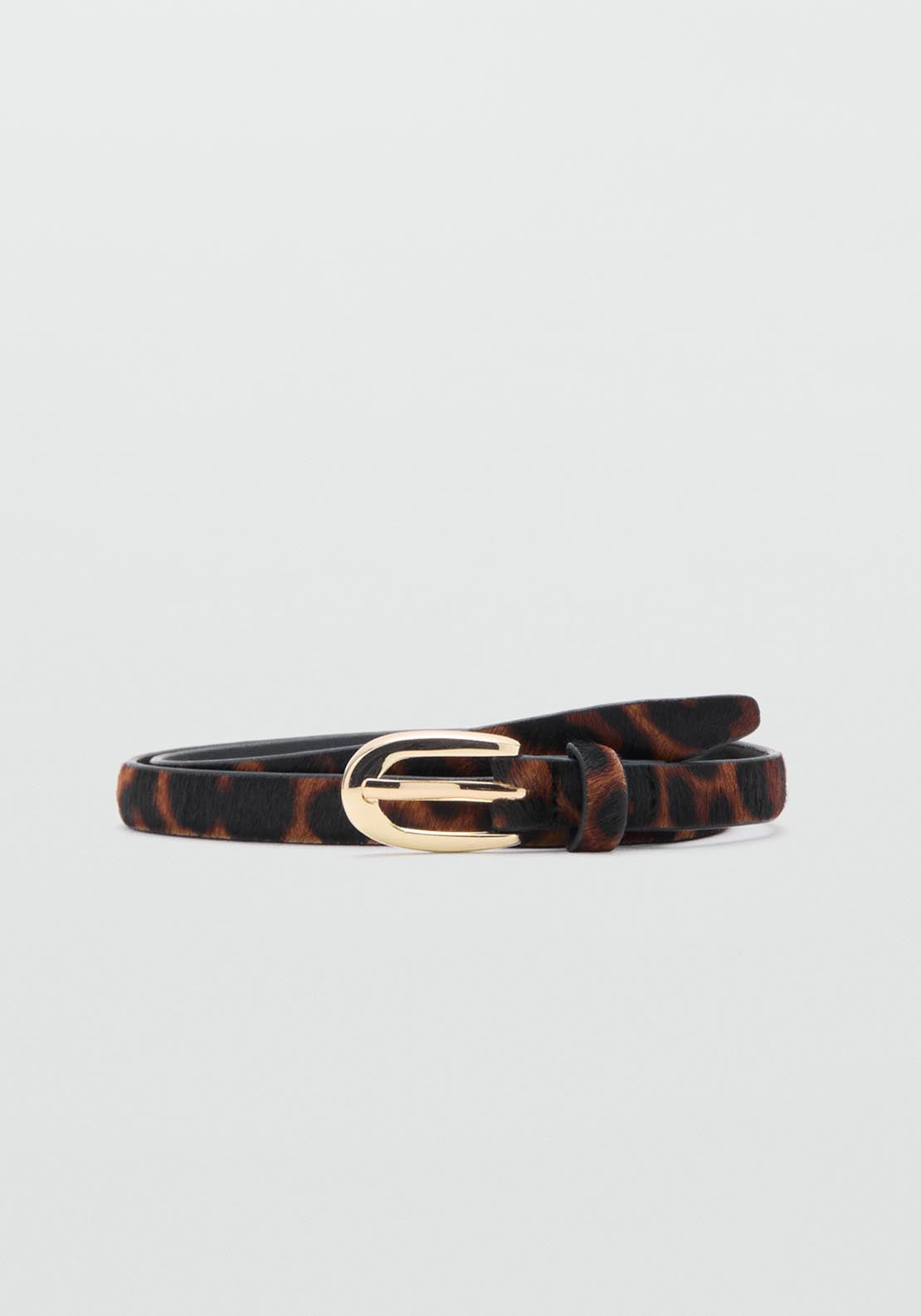 Leopard Fur Leather Belt - Brown