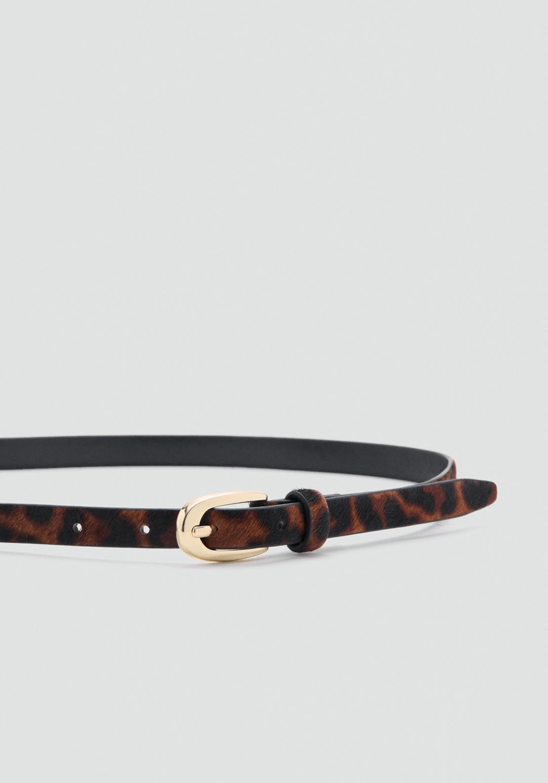 Leopard Fur Leather Belt - Brown