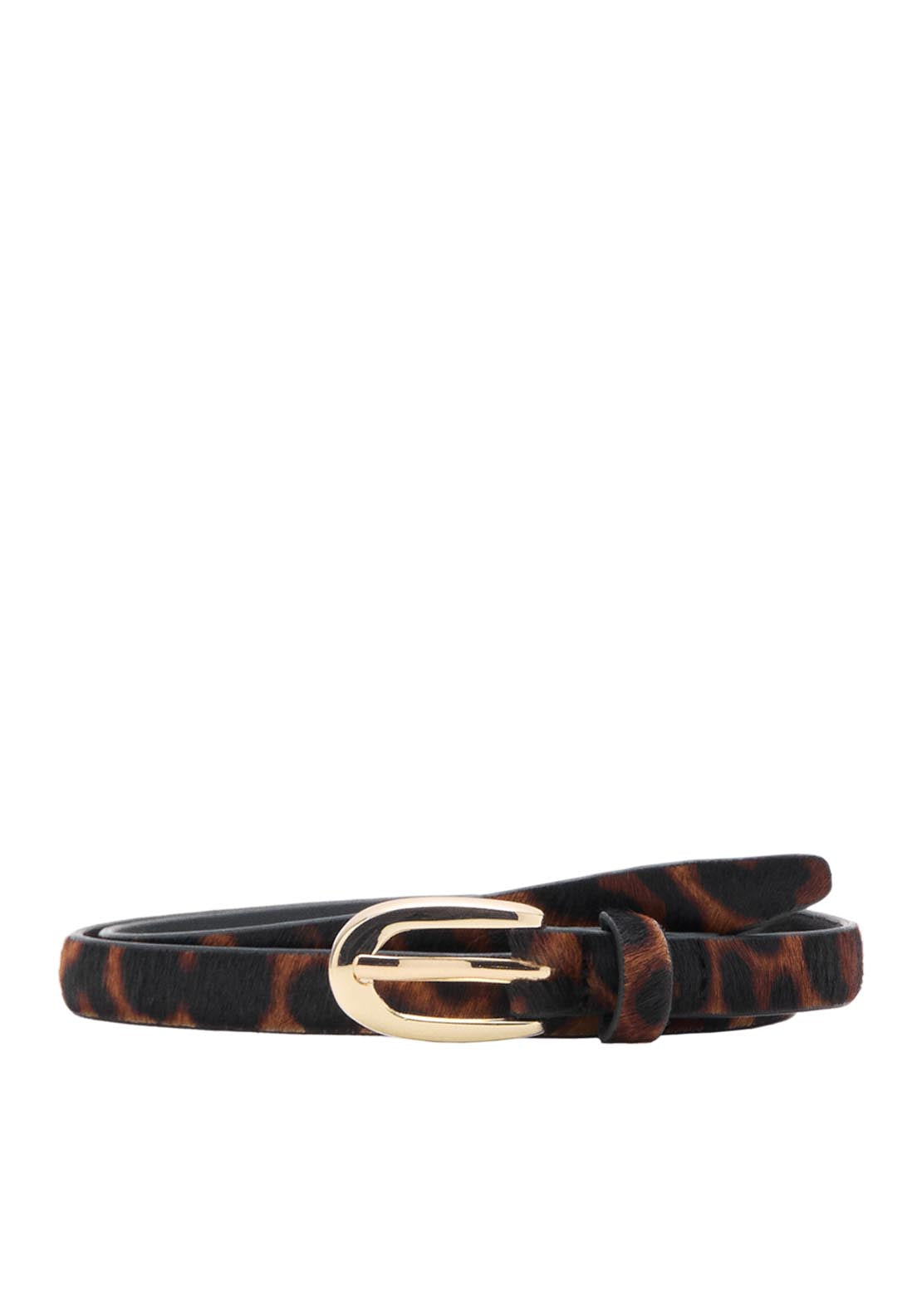 Leopard Fur Leather Belt - Brown