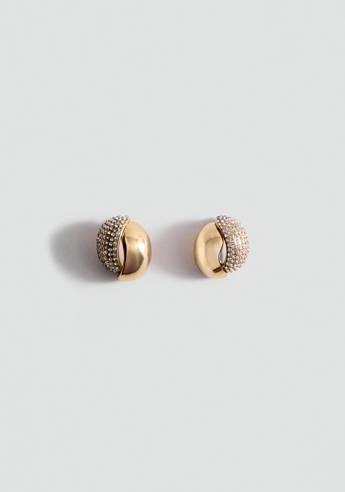 Oval Earrings With Combined Crystals - Gold