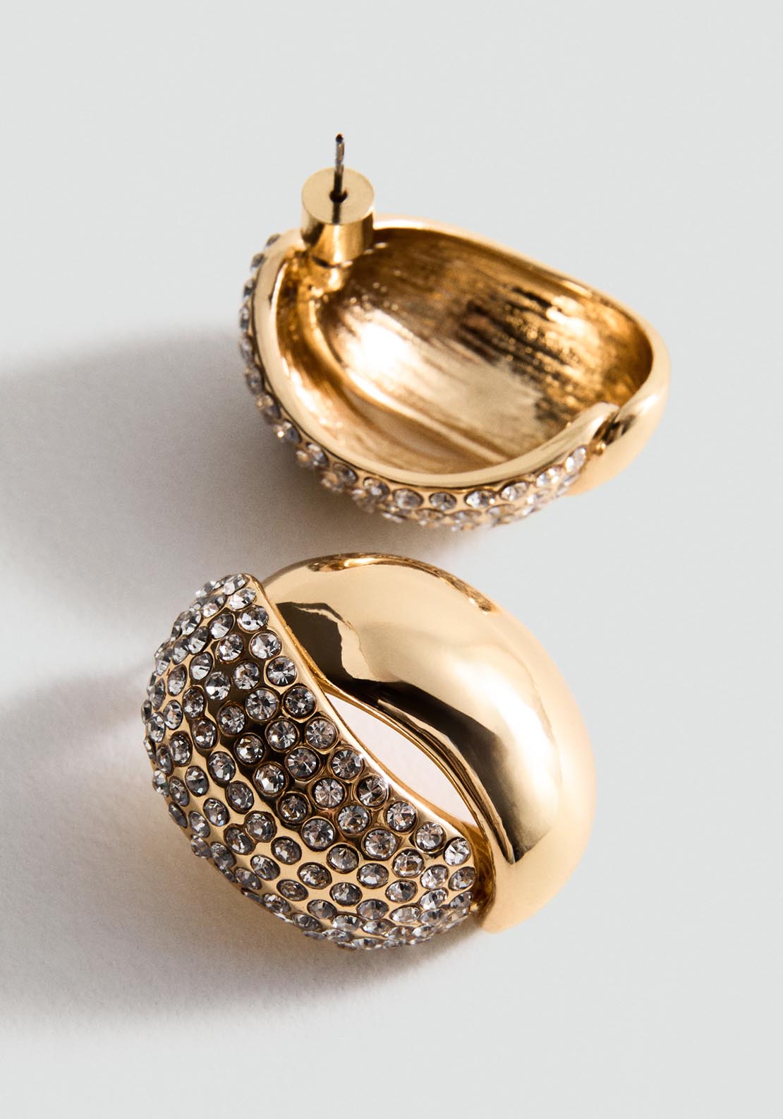 Oval Earrings With Combined Crystals - Gold