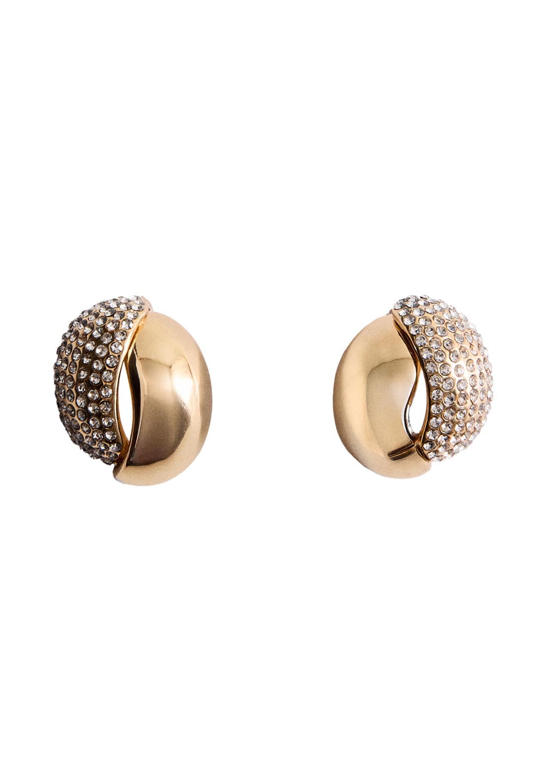 Oval Earrings With Combined Crystals - Gold