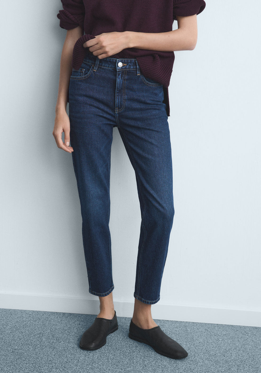 Mango Newmom High Rise Comfort Jeans - Blue 1 Shaws Department Stores