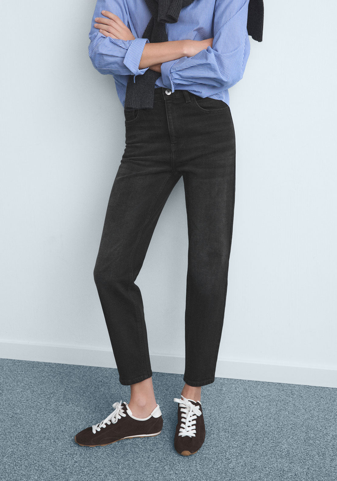 Mango Newmom High Rise Comfort Jeans - Grey 1 Shaws Department Stores