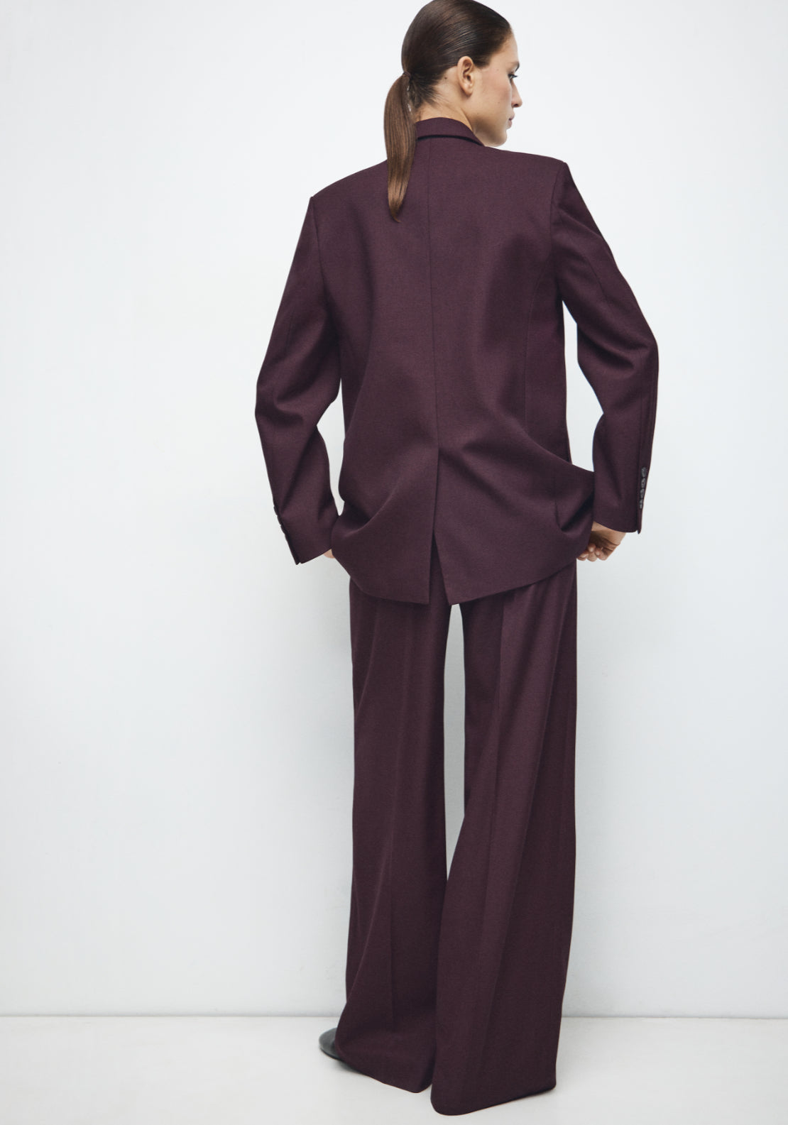 Wide Leg Suit Trousers - Burgundy