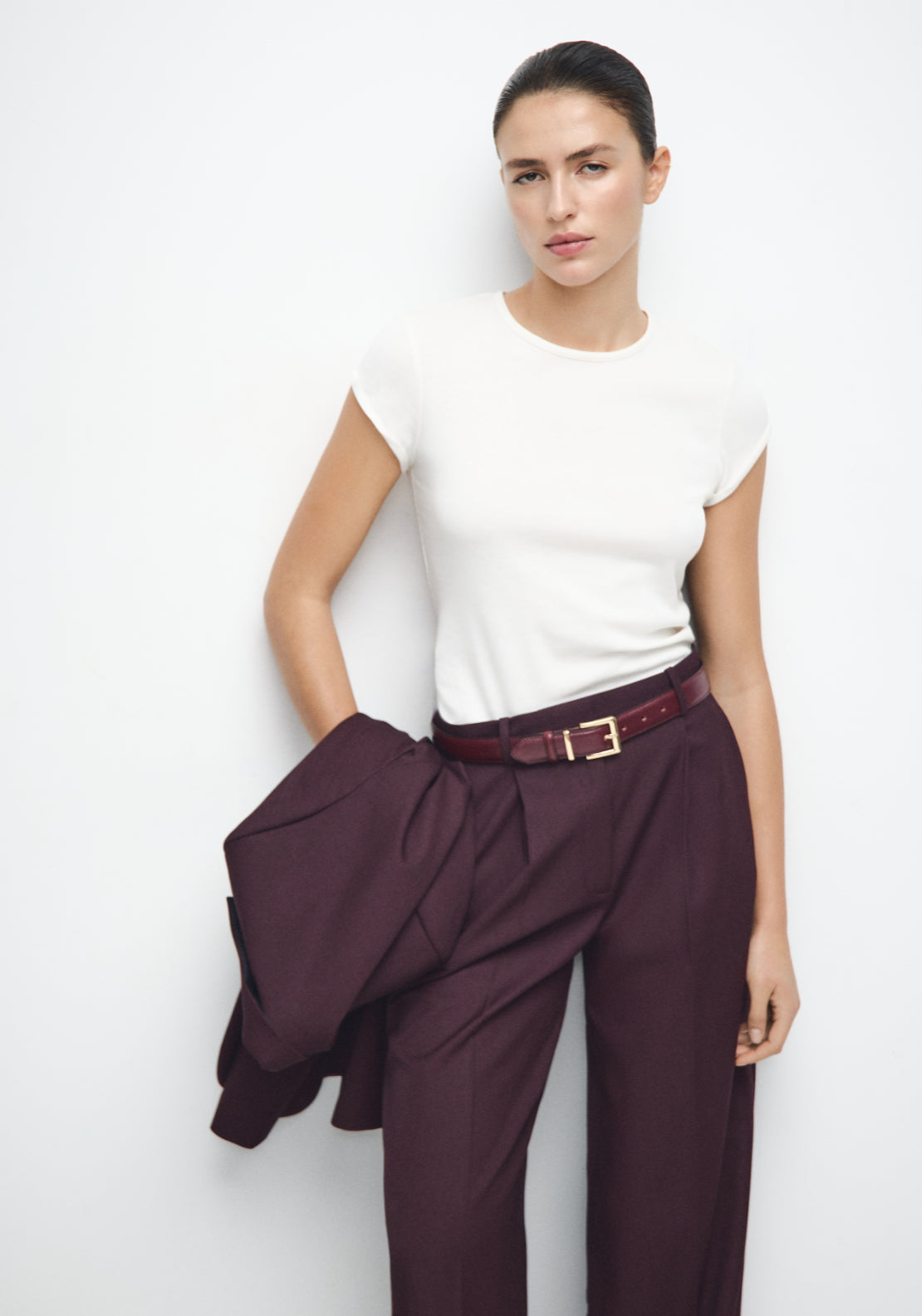 Wide Leg Suit Trousers - Burgundy