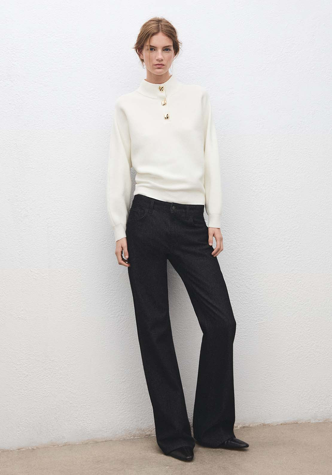 Turtleneck Sweater With Jewel Buttons - Cream