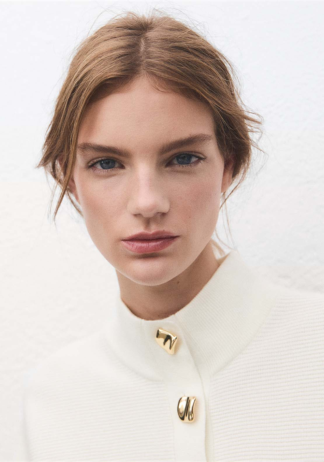 Turtleneck Sweater With Jewel Buttons - Cream