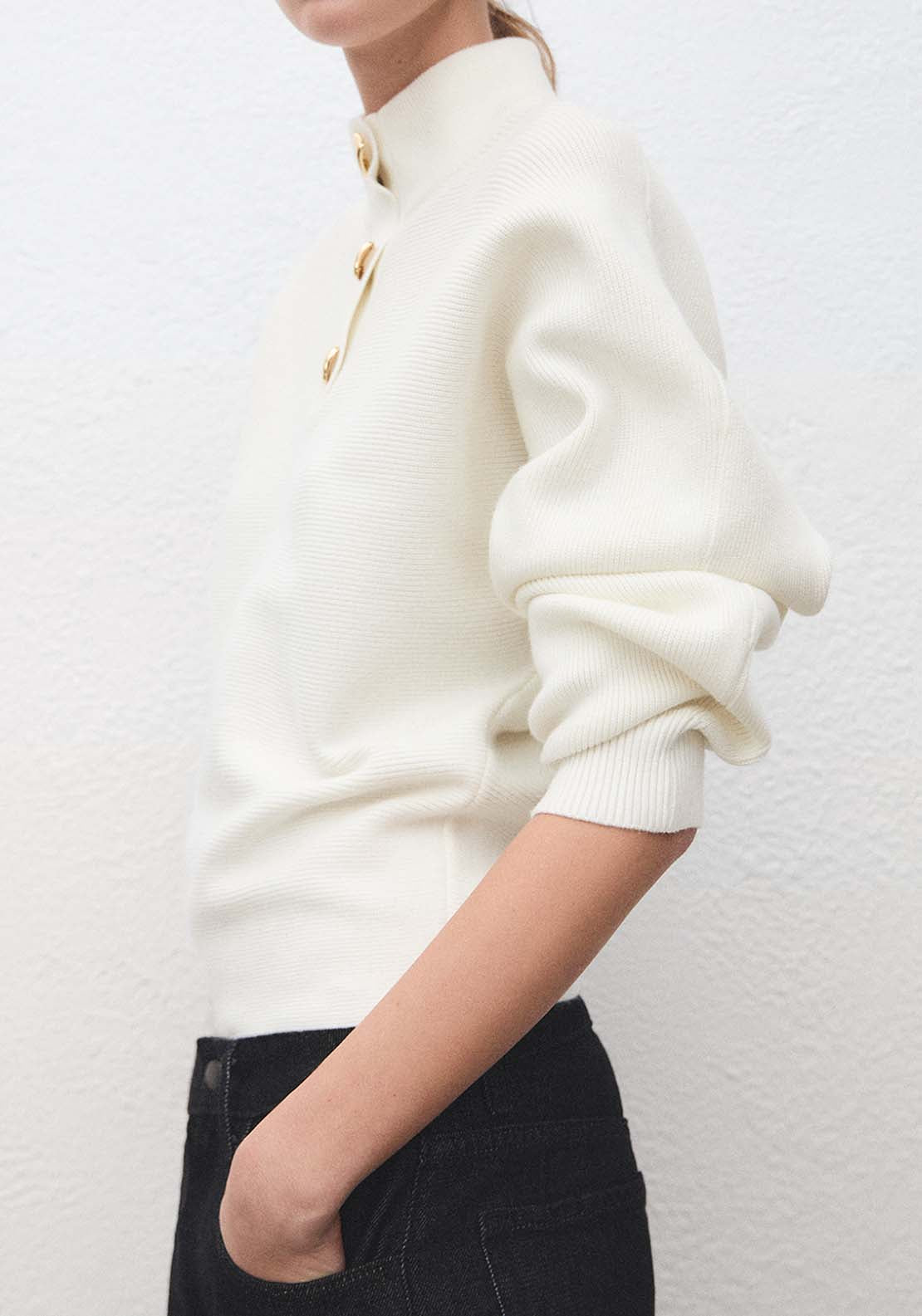 Turtleneck Sweater With Jewel Buttons - Cream