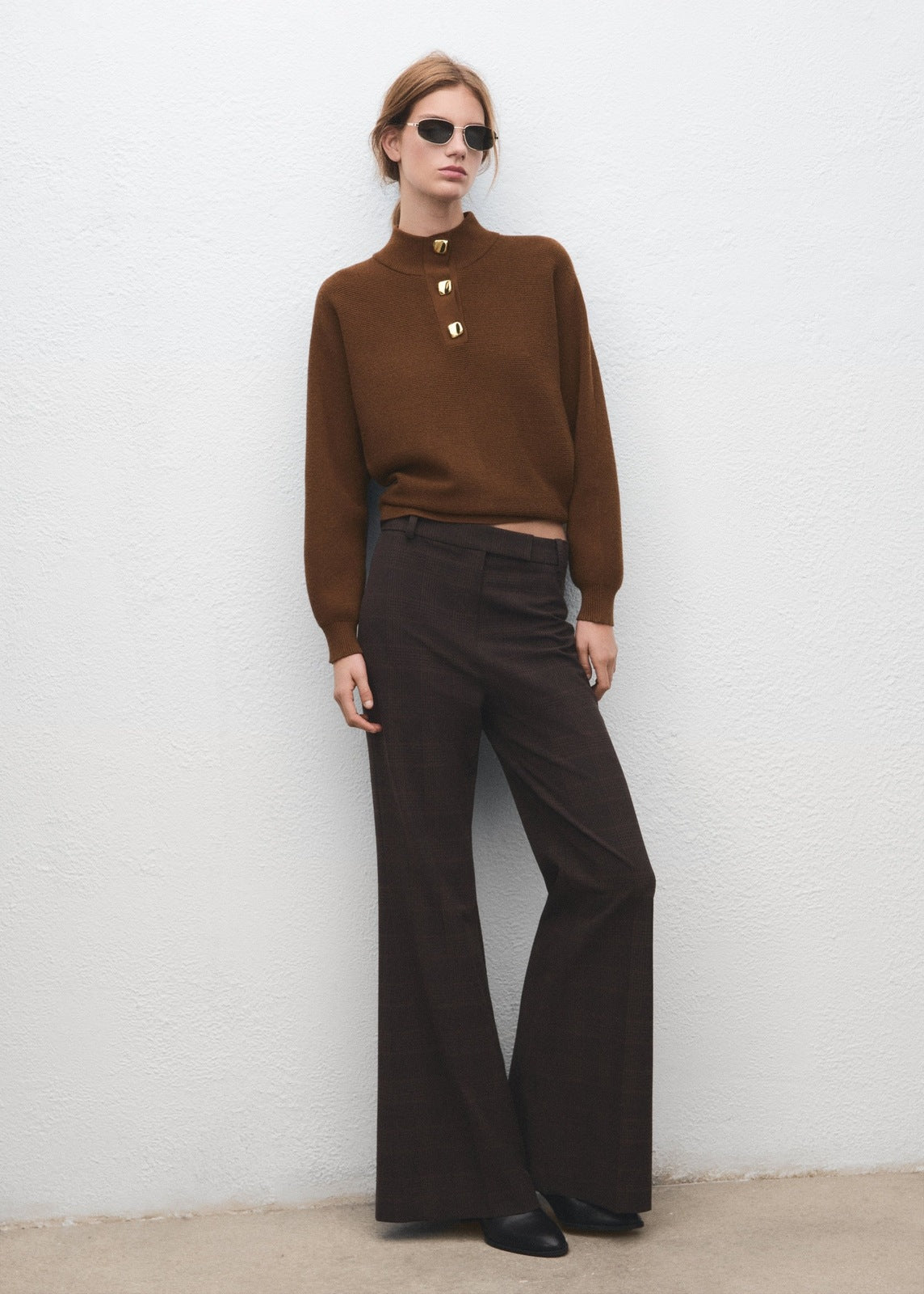 Mango Turtleneck Sweater With Jewel Buttons - Brown 1 Shaws Department Stores