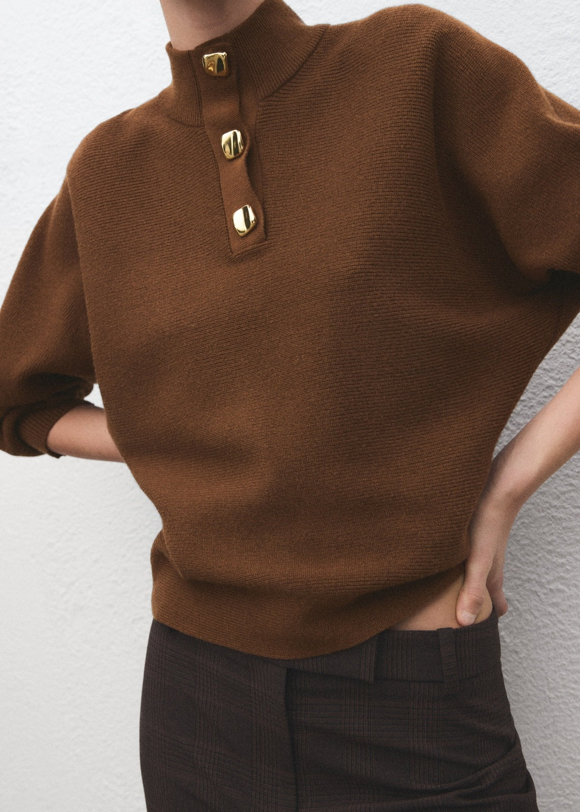 Mango Turtleneck Sweater With Jewel Buttons - Brown 4 Shaws Department Stores