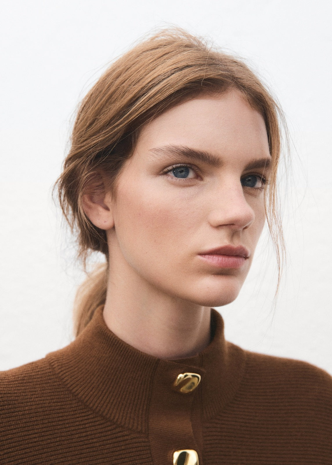 Mango Turtleneck Sweater With Jewel Buttons - Brown 3 Shaws Department Stores