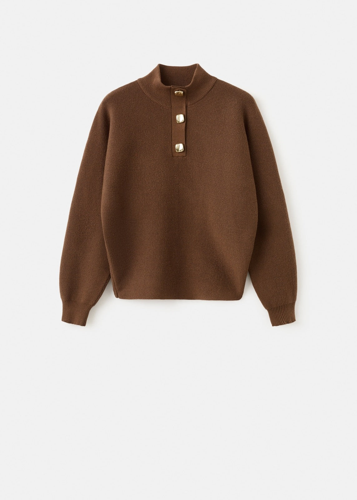 Mango Turtleneck Sweater With Jewel Buttons - Brown 8 Shaws Department Stores