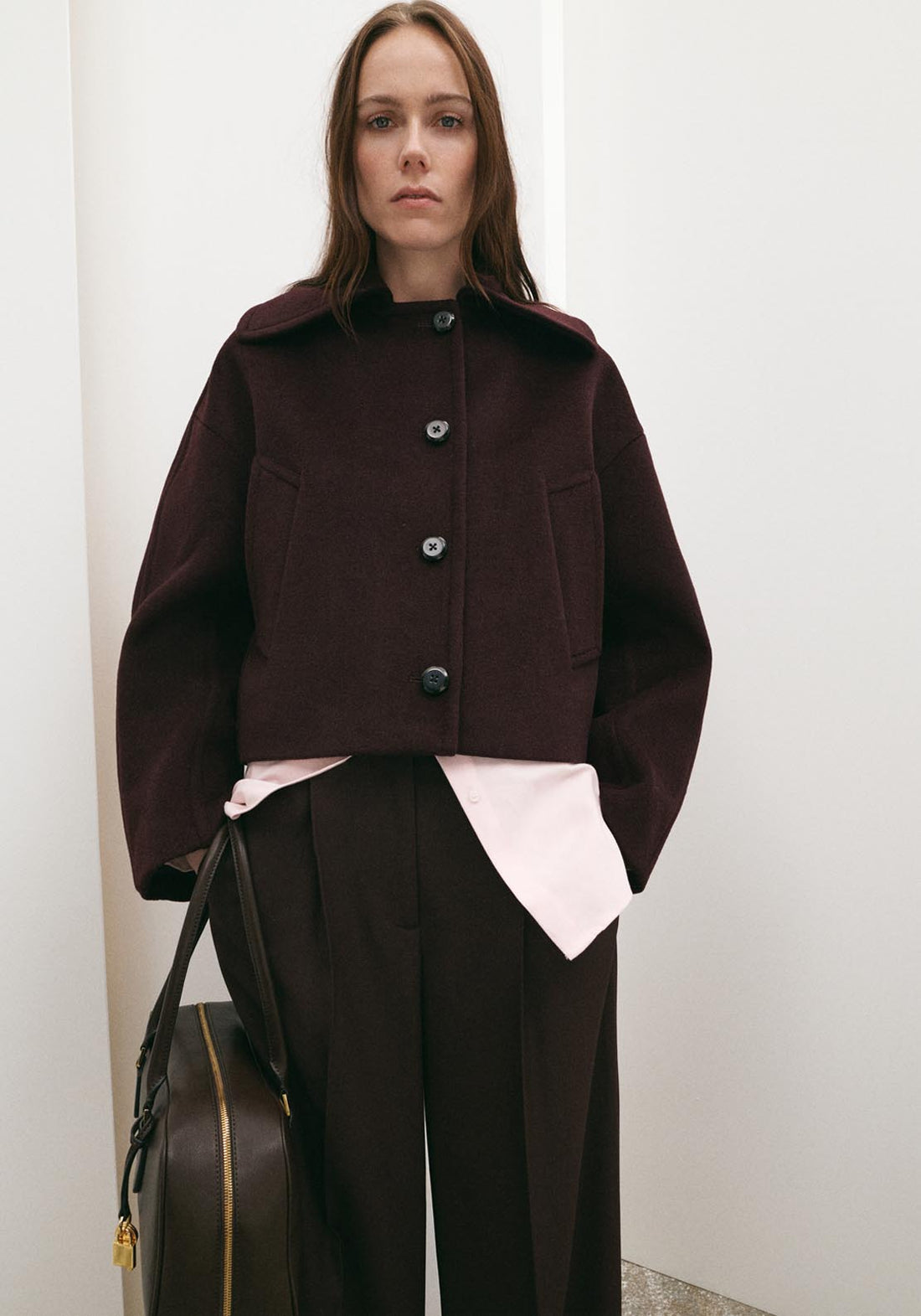 Wool Jacket With Shirt Collar - Burgundy