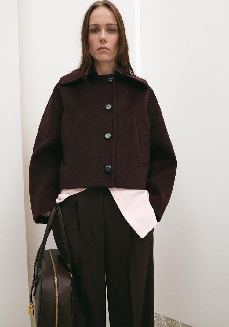 Wool Jacket With Shirt Collar - Burgundy
