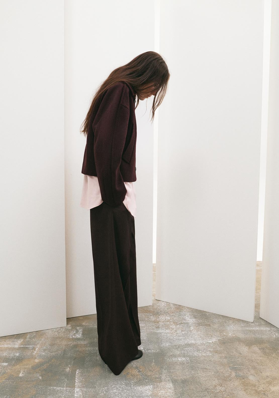 Wool Jacket With Shirt Collar - Burgundy