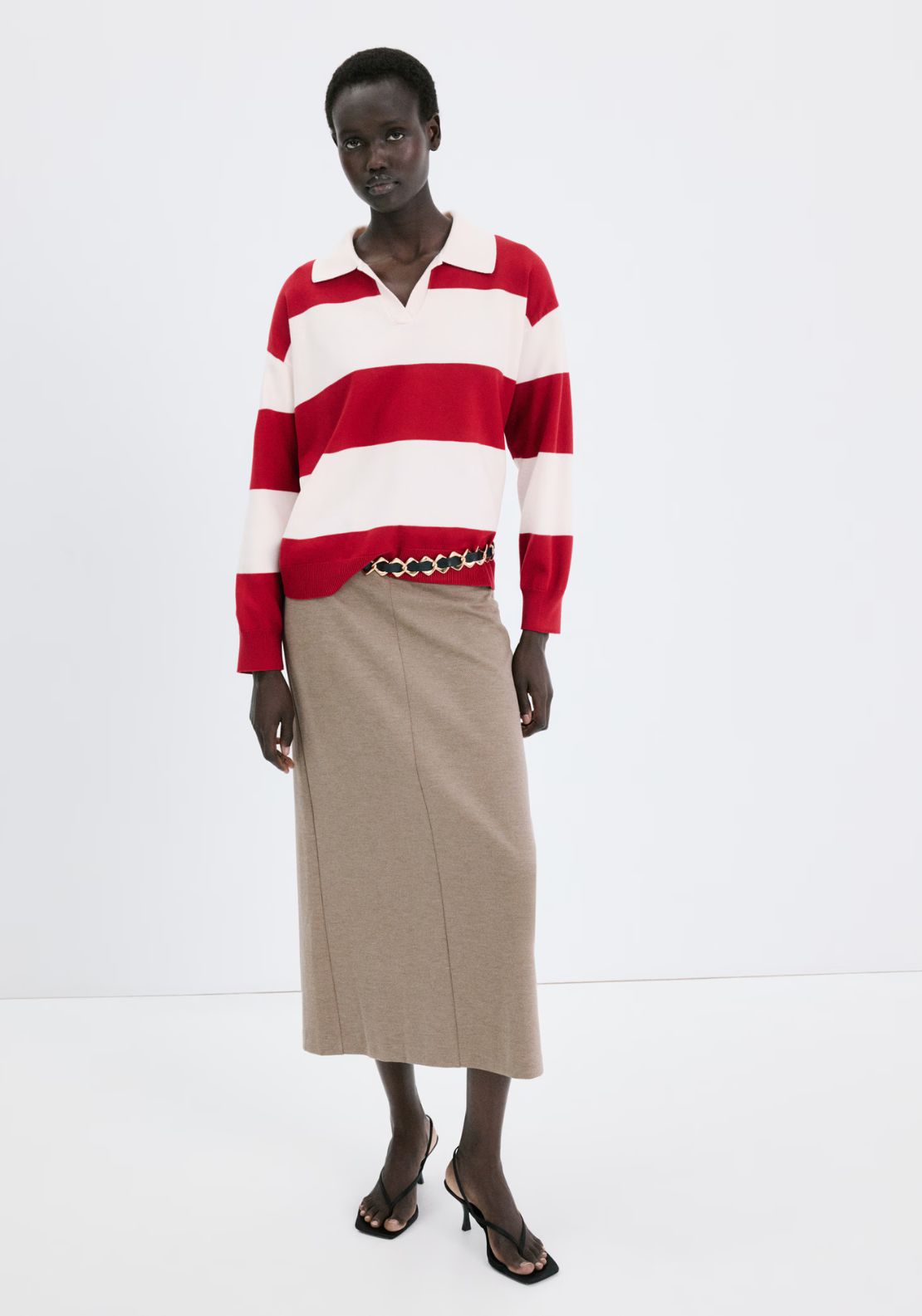 Mango Striped Polo Neck Sweater - Red 4 Shaws Department Stores