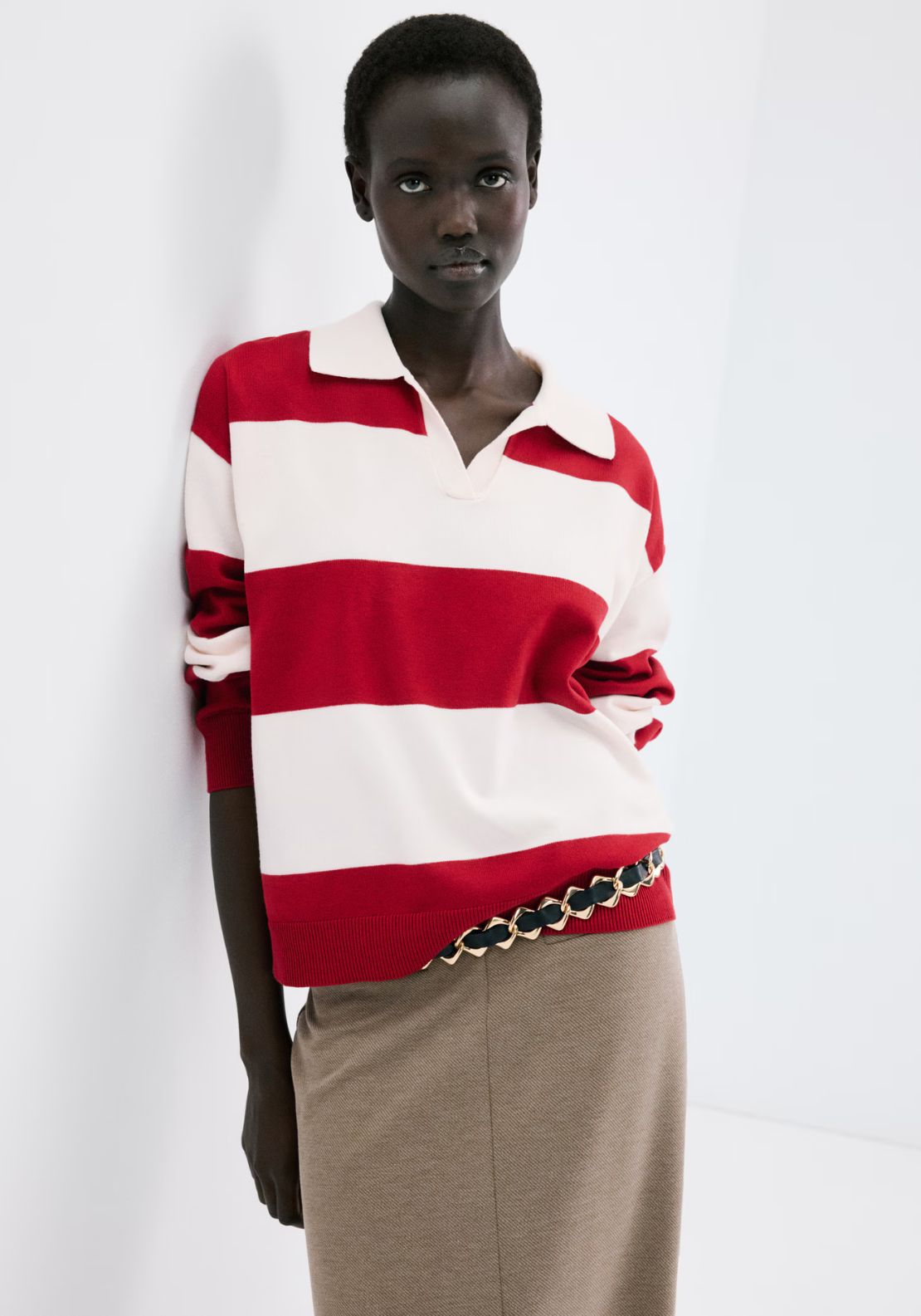Mango Striped Polo Neck Sweater - Red 1 Shaws Department Stores