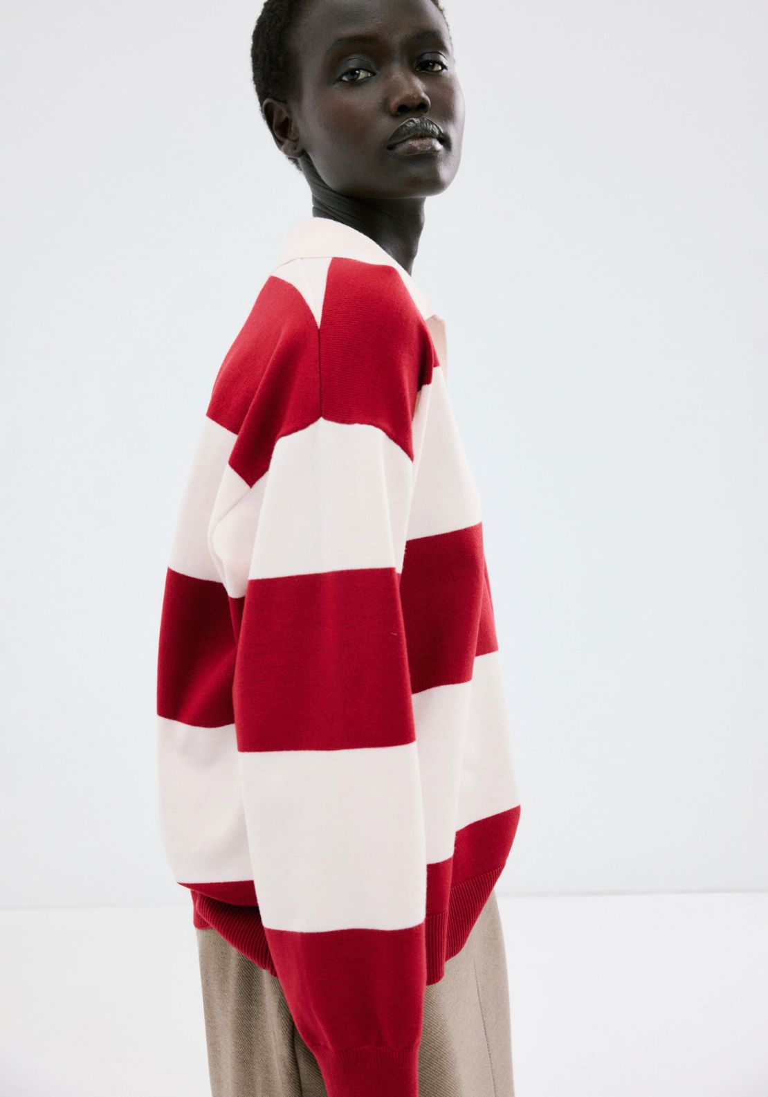 Mango Striped Polo Neck Sweater - Red 3 Shaws Department Stores